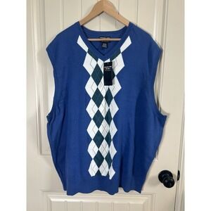 NWT Alexander Julian Colours Men's Sweater Vest 3XL Blue-White/Argyle Cotton